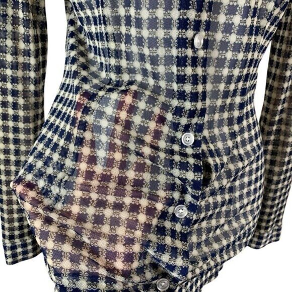 Cabi Blue White Sheer Gingham Button Front Shirt Long Sleeve Size Small - Picture 3 of 6
